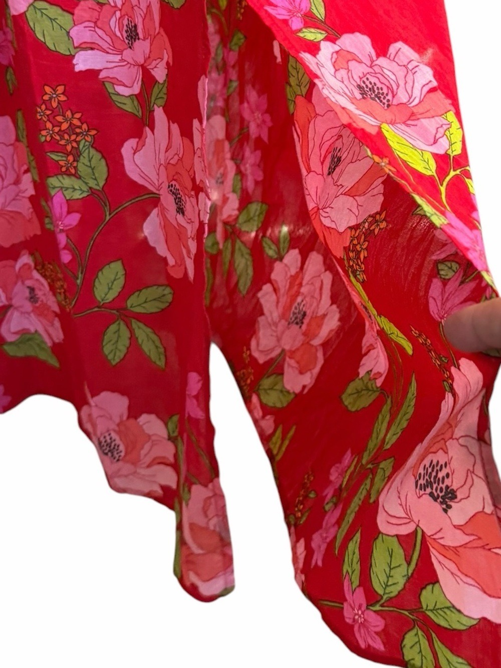 J. Crew Cotton Voile Red Floral Maxi Skirt Peony Vines S Oversized Lightweight - Picture 6 of 11